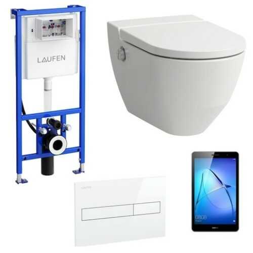 Akční balíček Laufen NAVIA závěsné WC + podomítkový modul + WC tlačítko bílé + tablet Laufen