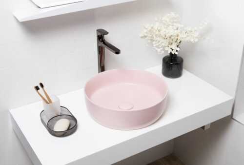 Umyvadlo na desku Swiss Aqua Technologies Infinitio 39x39 cm růžová mat bez otvoru pro baterii SATINF3939PM Swiss Aqua Technologies
