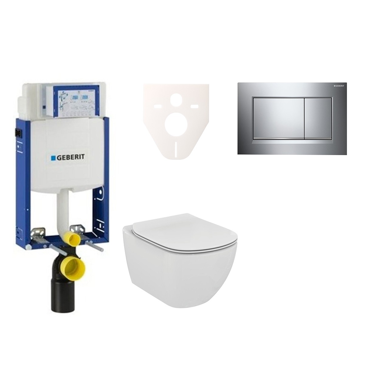 Závěsný set WC Ideal Standard TESI Rimless + modul Geberit Kombifix s tlačítkem Sigma 30 (chrom lesk/mat) 110.302.00.5 NE6 Ideal Standard