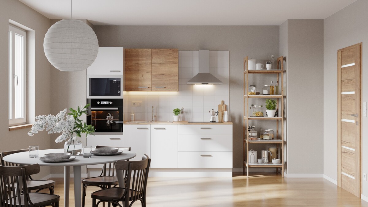 Kuchyňská linka Naturel 240 cm lesk bílá/dub EASYBLOK19B Naturel