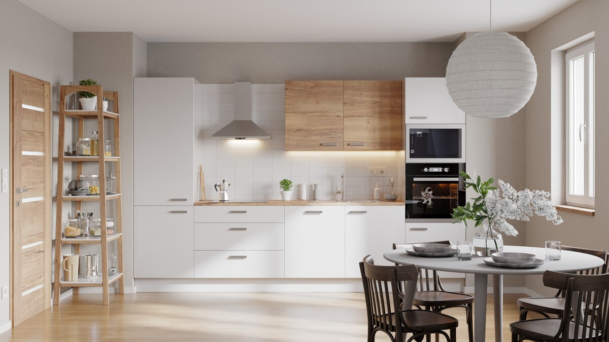 Kuchyňská linka Naturel 330 cm lesk bílá/dub EASYBLOK32B Naturel