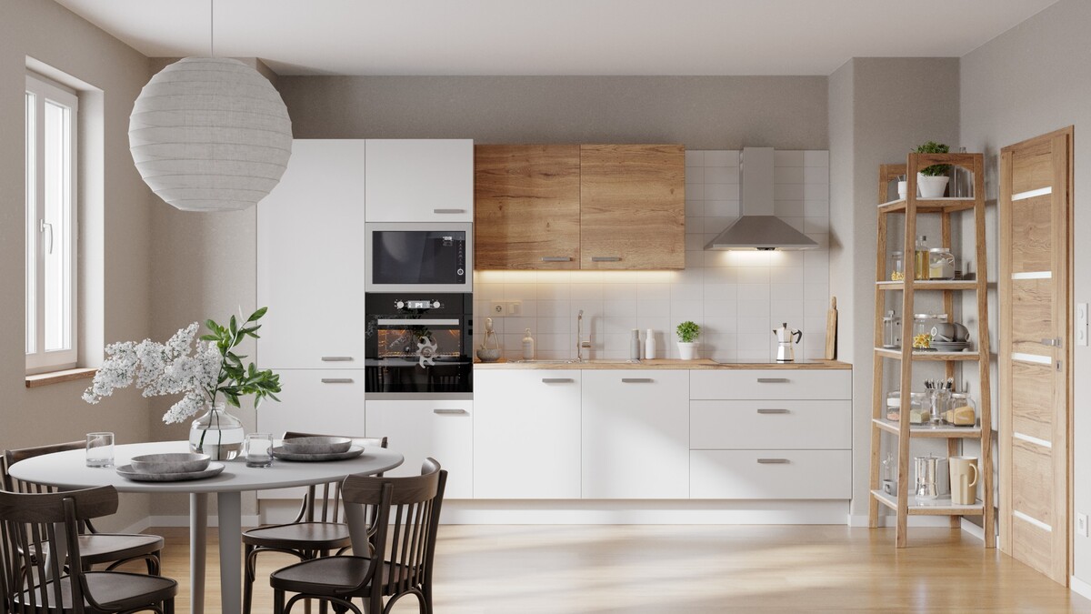 Kuchyňská linka Naturel 330 cm lesk bílá/dub EASYBLOK35B Naturel