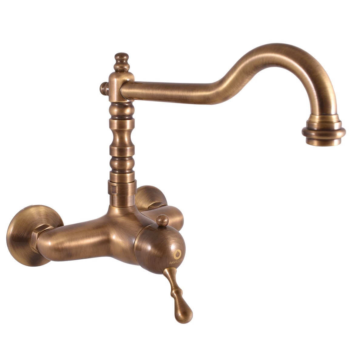 Dřezová baterie RAV SLEZÁK LABE s otočným ramínkem 150 mm stará mosaz L002.5/28SM RAV SLEZÁK