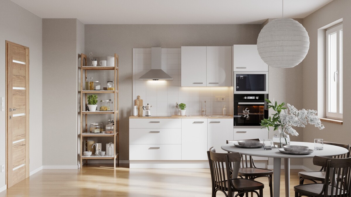 Kuchyňská linka Naturel 240 cm lesk bílá se spotřebiči Electrolux EASYBLOK18EL Naturel