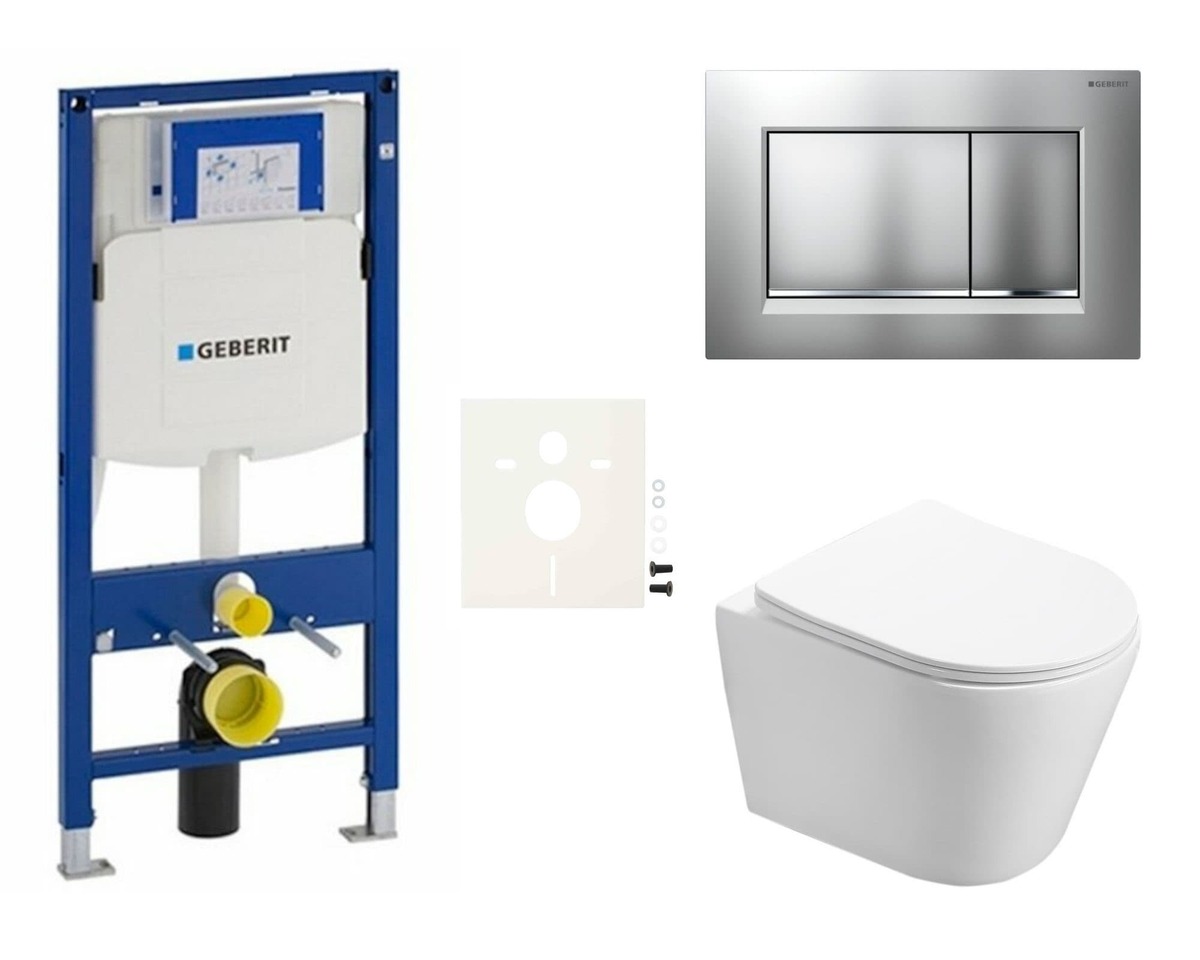 Závěsný wc set (modul duofix + tlačítko sigma stříbrné + wc rimex se skrytým uchycením + slim sedátko soft close + zvukoizolační vložka) Geberit do le NO BRAND