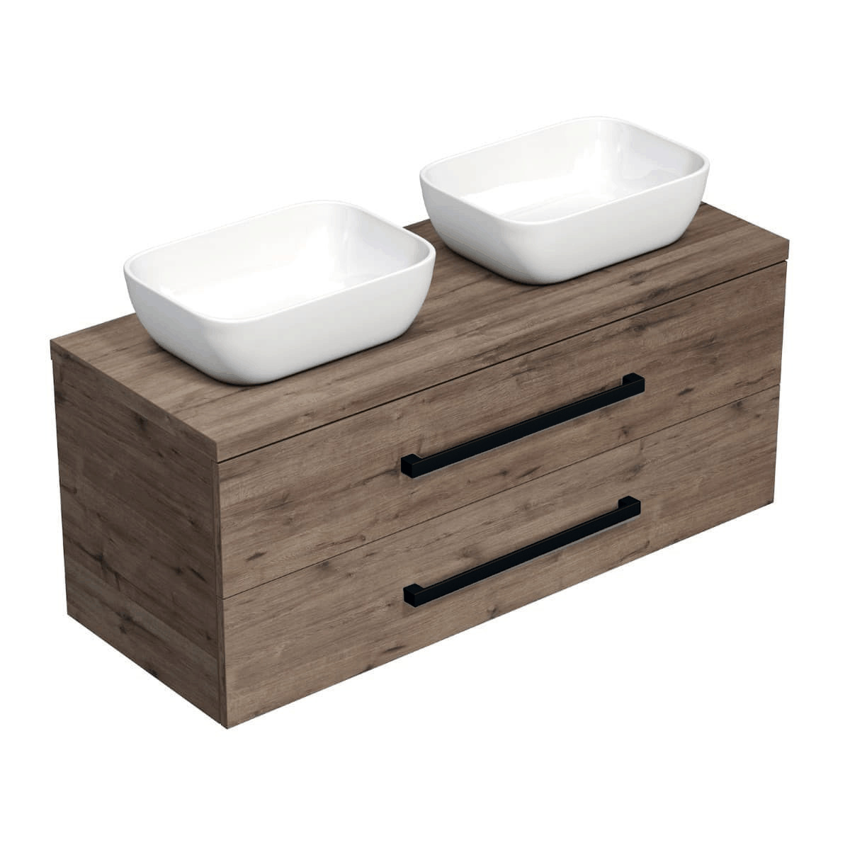 Koupelnová skříňka s černou úchytkou a krycí deskou SAT Cube Way 120x71x46 cm dub Wellington mat CUBE46C1203DW45 SAT