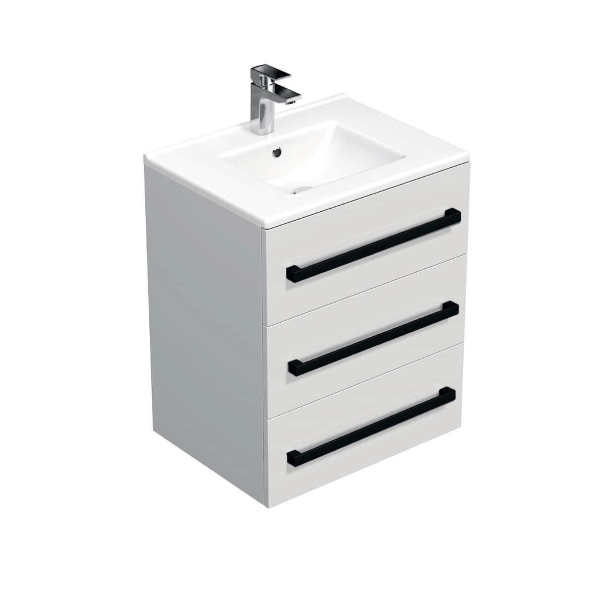 Koupelnová skříňka s černou úchytkou a umyvadlem SAT Cube Way 60x71x46 cm bílá lesk CUBE46C603BIMOD SAT