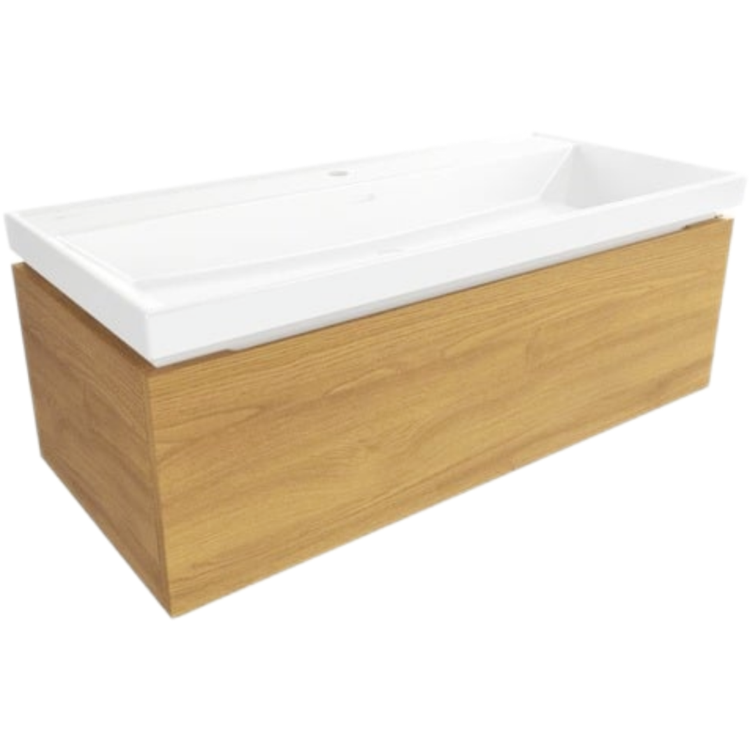Koupelnová skříňka s umyvadlem SAT Feel 100x30x46 cm medový dub mat SATFEEL100DMU4 SAT